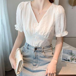 Puff Sleeve V-neck Chiffon Blouse