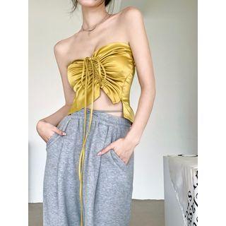 Plain Tube Top / High-waist Plain Loose-fit Pants