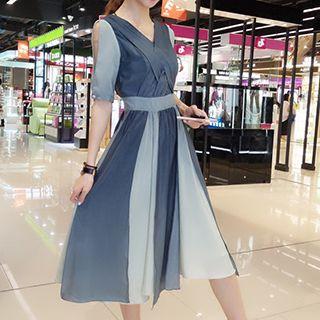 Sleeveless Color Block A-line Midi Dress