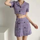 Set: High Waist Plaid Crop Top + Plaid Skort