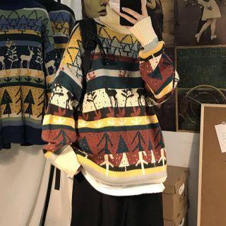 Christmas Print Turtleneck Sweater