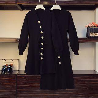 V-neck Long-sleeve Button A-line Dress