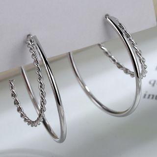 Alloy Layered Open Hoop Earring 1 Pair - Alloy Layered Open Hoop Earring - White Gold - One Size