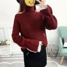 Lace Cuff High Neck Sweater