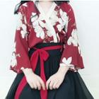 3/4-sleeve Floral Print Hanfu Top / A-line Midi Skirt