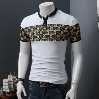 Patterned Panel Short-sleeve Polo Shirt