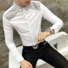 Long-sleeve Sequined Panel Shirt
