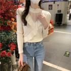 Long-sleeve High-neck Panel Ruffle Trim Lace Top