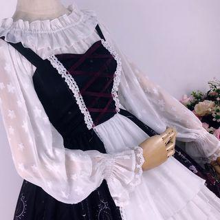 Star Embroidered Ruffled Chiffon Blouse