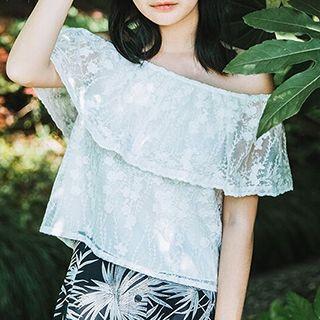 Off-shoulder Tiered Lace Top