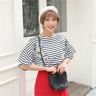 Flower-printed Stripe T-shirt