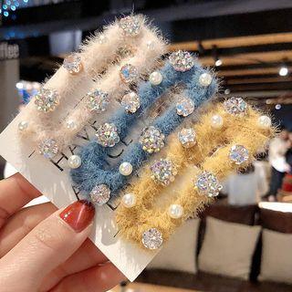 Rhinestone Faux Pearl Chenille Hair Clip