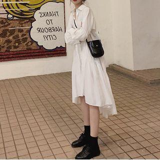 Long-sleeve Collar Asymmetrical Smock Dress