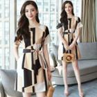 Short-sleeve Pattern A-line Mini Dress