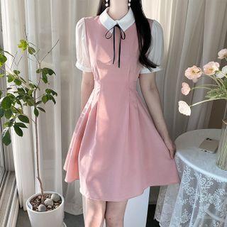 Inset Tie-neck Blouse Pintuck Dress