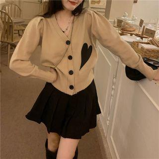 Heart Embroidered Cardigan / Pleated A-line Skirt