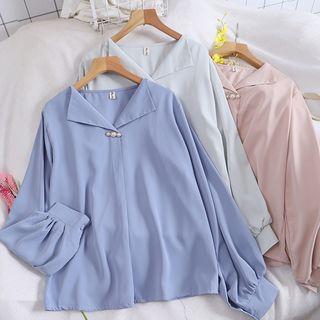 Plain Long-sleeve Lantern-sleeve Blouse