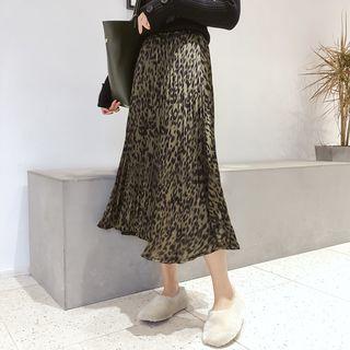 Animal Print Pleated A-line Midi Skirt