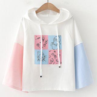 Cartoon Print Long-sleeve Hooded T-shirt White - One Size