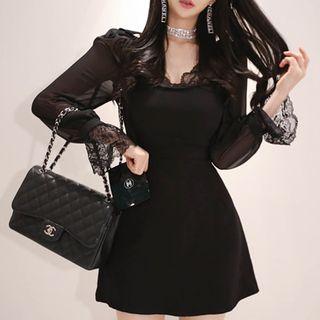 Lace Panel Mini Knit Dress