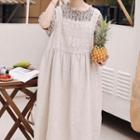 Crochet Panel Midi A-line Overall Dress Almond - One Size