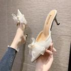 Faux Pearl Bow Pointy-toe Stiletto Heel Mules