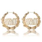 Lettering Alloy Hoop Earring 1 Pair - 2029 - Gold - One Size