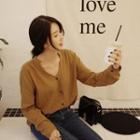 V-neck Long-sleeve Cotton Blouse