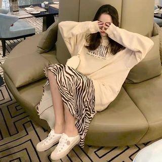Set: Zebra Print Pullover + Zebra Print Midi A-line Skirt