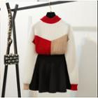 Set: Color Block Sweater + Mini A-line Skirt