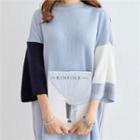 3/4-sleeve Color-block Knit Midi Dress