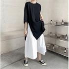 Plain Short-sleeve Slit T-shirt / High-waist Skirt