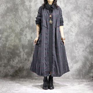 Striped Buttoned Long Vest Black - One Size