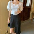 Square Neck Short Sleeve Top / Asymmetric Skirt