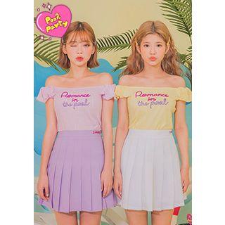 Leegong Pool Party Off-shoulder Lettering Gingham Top