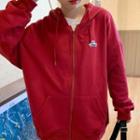 Loose-fit Plain Zip-up Hoodie