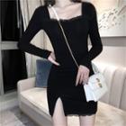Long-sleeve Lace Trim Mini Bodycon Dress
