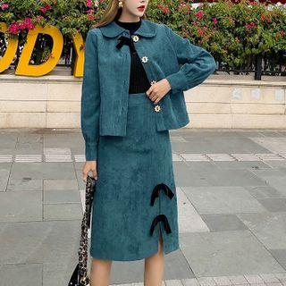 Set: Corduroy Jacket + Midi A-line Skirt