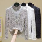 Mock Two-piece Long-sleeve Lace Top (various Designs)