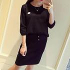 Set: 3/4-sleeve Knit Pullover + Skirt