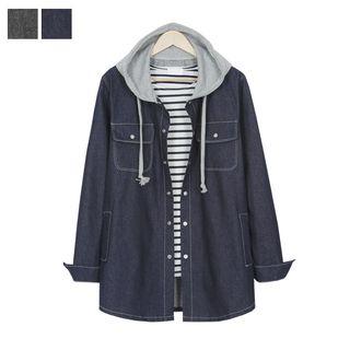 Hood Snap-button Denim Shirt
