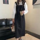 Long Sleeve Plain Top / Stitched Pinafore Dress