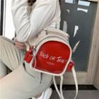 Faux Leather Letters Print Side Ribbon Accent Mini Backpack