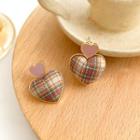 Plaid Heart Drop Earring 1 Pair - Pink - One Size