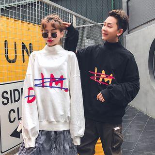 Long-sleeved Floral Print Lettering Loose-fit Crewneck Sweatshirt