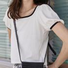 Contrast Trim Puff-sleeve Cropped T-shirt