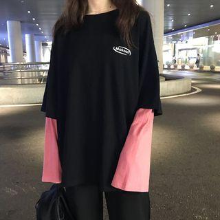 Mock Two Piece Print T-shirt As Shown In Figure - One Size