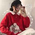 Collared Piggy Pullover Red - One Size