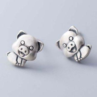 925 Sterling Silver Pig Earring S925 Silver - 1 Pair - Pig - One Size