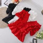 V-neck Ruffle Open-back Short-sleeve Top